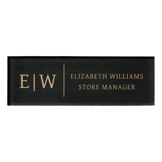Badge D'identification Balise de nom de l'employé - Aimant noir or monogr (Devant)