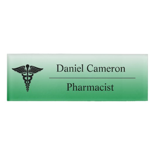 Badge D'identification Balise de nom du pharmacien vert personnalisé (Devant)