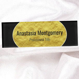 Badge D'identification Balise de nom élégant Faux Gold Foil Oval Black Te