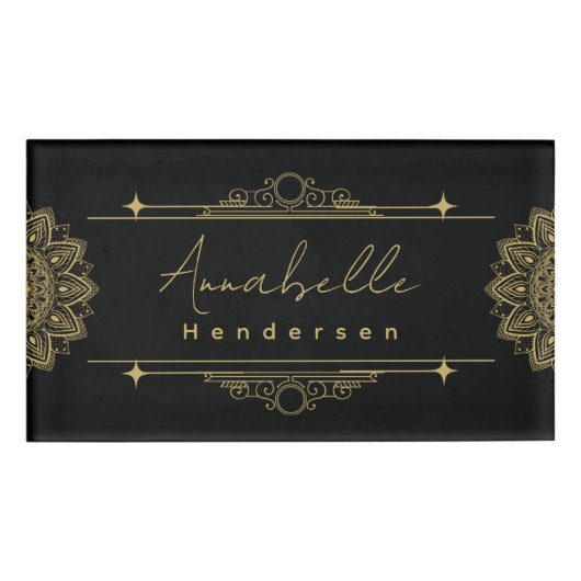 Badge D'identification Balise Elegante Gold & Black Name (Devant)