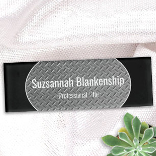 Badge D'identification Balise Faux Metal Diamond Plaque Black Borders Nom