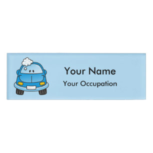 Badge D'identification Balise Nom de la voiture bleue avec bulles