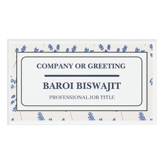 Badge D'identification Balise Nom Floral Blanc Et Bleu (Devant)