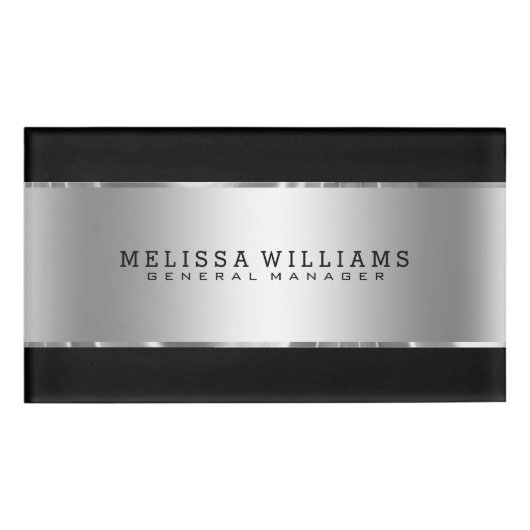 Badge D'identification Bandes noires et argentées Conception géométrique  (Devant)