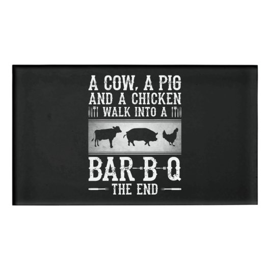 Badge D'identification BBQ| Une Vache, Un Cochon Et Un Poulet Se Promener (Devant)