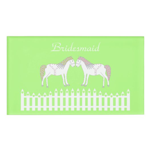 Badge D'identification Beau Cheval Mariage Blanc Personnalisé Bridesmaid (Devant)