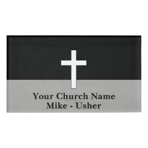 Badge D'identification Bienvenue Black White Christian Church Usher
