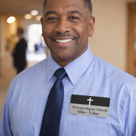 Badge D'identification Bienvenue Black White Christian Church Usher