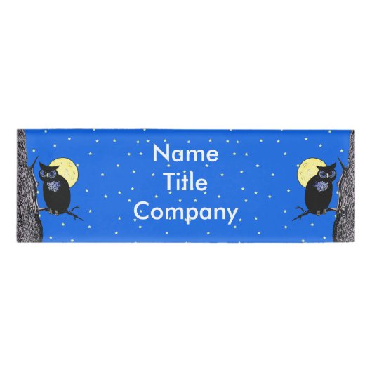 Badge D'identification Black Night Owl Illustration Yellow Moon Stars (Devant)