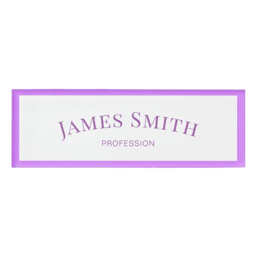 Badge D'identification Blanc chic et violet clair : Professionnel minimal (Devant)