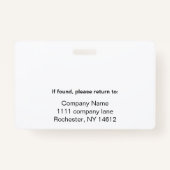 badge d'identification blanc horizontal (Dos)