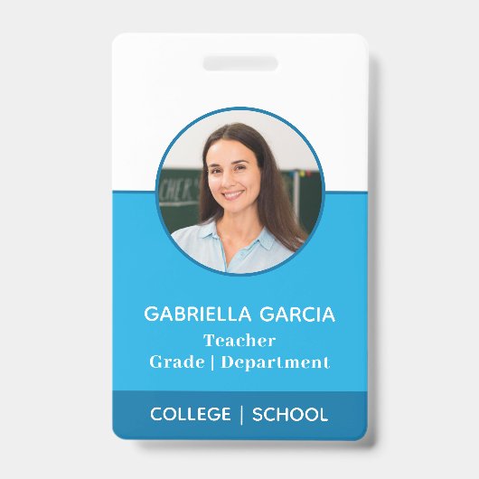 Badge d'identification bleu avec photo du professe (Avant)