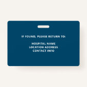 Badge d'identification bleue de l'hôpital du médec (Dos)