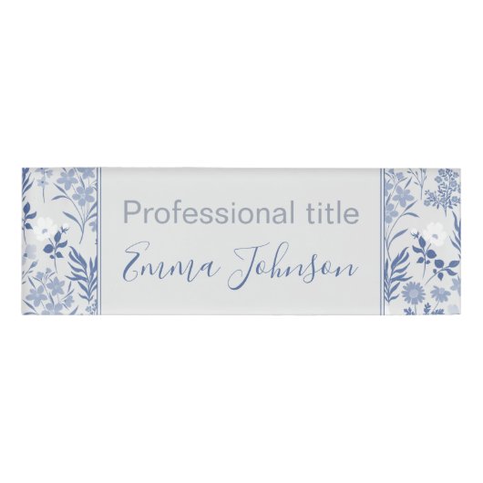 Badge D'identification Blue Flowers Botanical Painting (Devant)