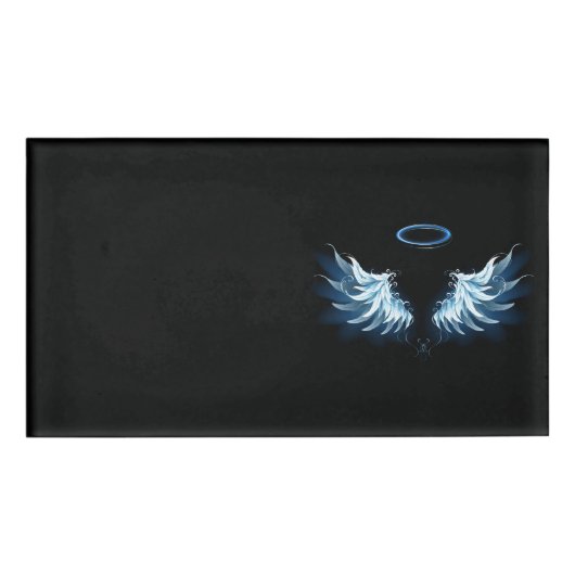 Badge D'identification Blue Glowing Angel Wings on black background (Devant)