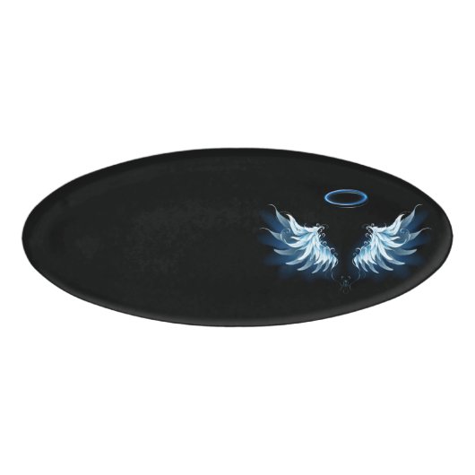 Badge D'identification Blue Glowing Angel Wings on black background (Devant)