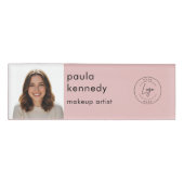 Badge D'identification Blush Pink Modern Logo Photo Makeup (Devant)