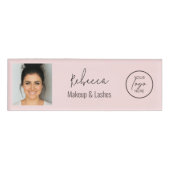 Badge D'identification Blush Pink Modern Photo Logo Makeup Studio  (Devant)