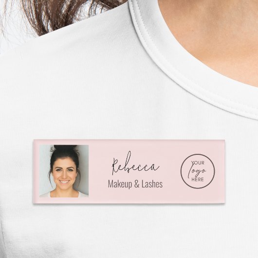 Badge D'identification Blush Pink Modern Photo Logo Makeup Studio 
