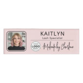Badge D'identification Blush Pink Script Logo Photo Makeup (Devant)