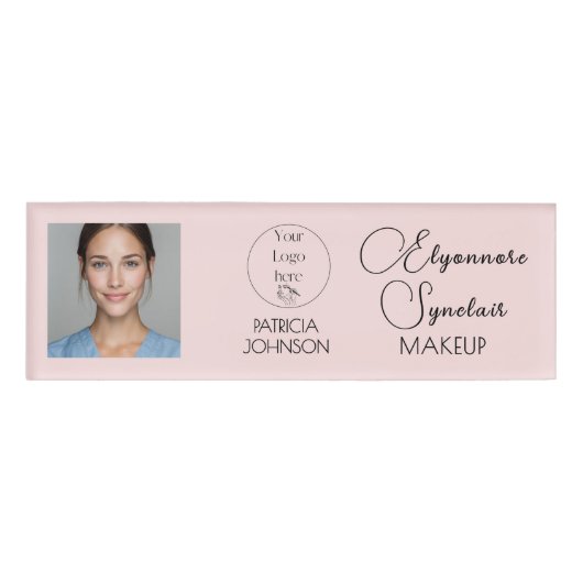 Badge D'identification Blush Pink Script Logo Photo Makeup (Devant)
