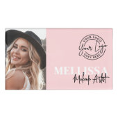 Badge D'identification Blush Pink Script Logo Photo Makeup (Devant)