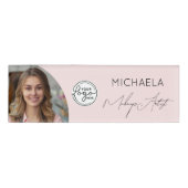 Badge D'identification Blush Pink Script Logo Photo Makeup (Devant)