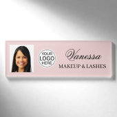 Badge D'identification Blush Rose Logo Script Photo Maquillage (Devant)
