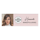 Badge D'identification Blush Rose Logo Script Photo Maquillage (Devant)