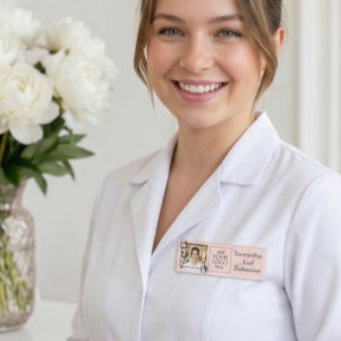 Badge D'identification Blush Rose Noir Logo Photo Script Technique Ongle