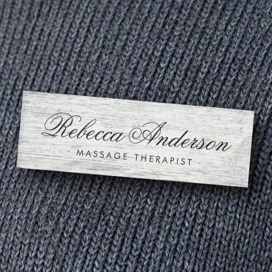 Badge D'identification Bois grisé patiné grain chic script