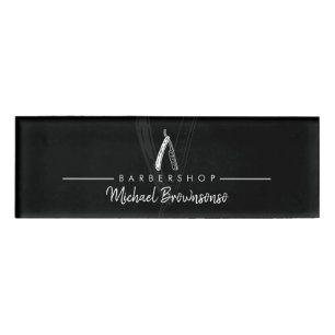 Badge D'identification boutique rasoir à cheveux simple logo noir barbier