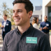Badge D'identification Boutons vert turquoise Me demander pour les bénévo