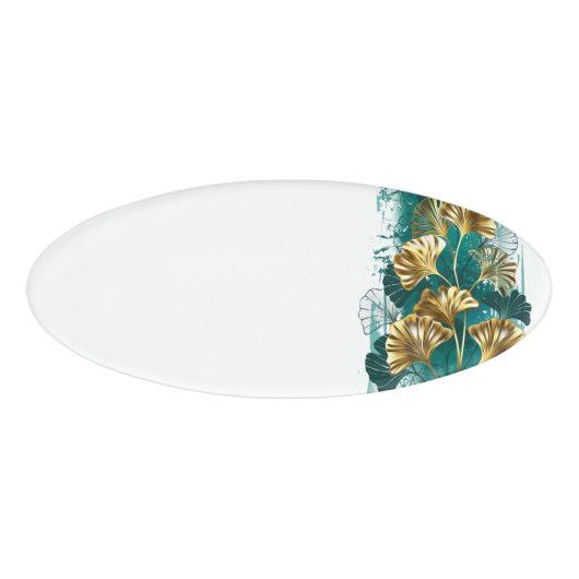 Badge D'identification Branche avec Feuilles d'or Ginko Biloba (Devant)