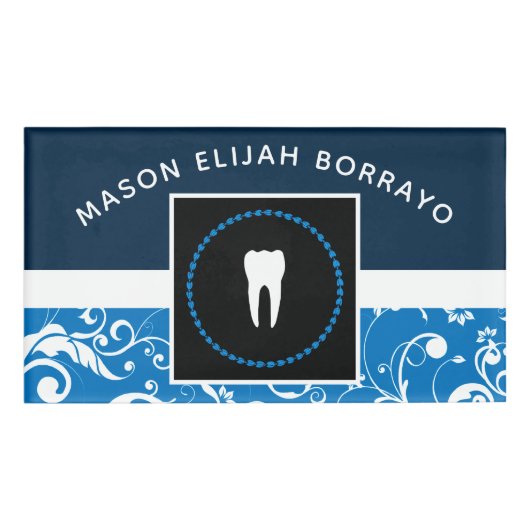 Badge D'identification bureau professionnel de dentiste damassé (Devant)