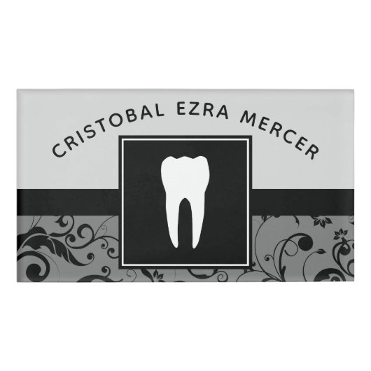 Badge D'identification bureau professionnel de dentiste damassé (Devant)