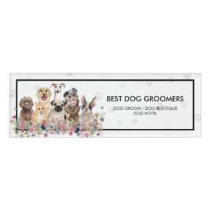 Badge D'identification Cadre Empreintes de Chien Clair Floral Élégant