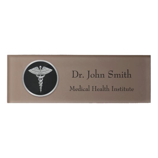 Badge D'identification Caducée Médicale professionnel argenté - étiquette (Devant)