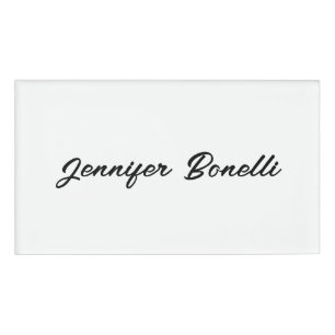 Badge D'identification Calligraphie Élégant Noir Blanc Simple Nom