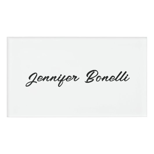 Badge D'identification Calligraphie Élégant Noir Blanc Simple Nom (Devant)