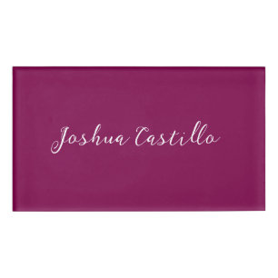 Badge D'identification Calligraphie Simple Couleur Vin Professionnel