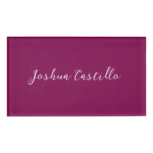 Badge D'identification Calligraphie Simple Couleur Vin Professionnel (Devant)