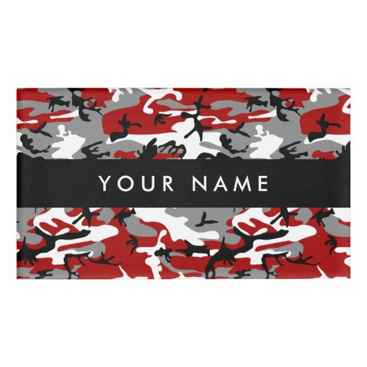 Badge D'identification Camouflage rouge et gris Votre nom Personnaliser (Devant)