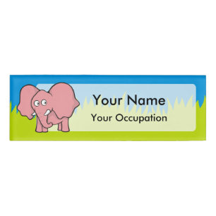 Badge D'identification Caricature d'éléphant rose