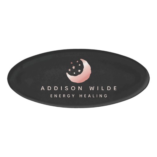 Badge D'identification Céleste Rose Or Croissant Lune Étoiles Business (Devant)