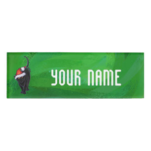 Badge D'identification Chat noir de Noël en vert