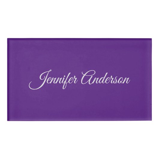 Badge D'identification Chic Calligraphie Elégant Royal Purple Personnalis (Devant)