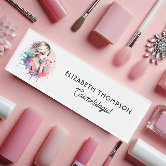 Badge D'identification Chic Watercolor Nail Salon