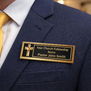 Badge D'identification Classeuse or Gold And Black pour Pasteur d'église 