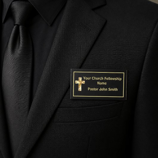 Badge D'identification Classeuse Pasteur d'Église Noir